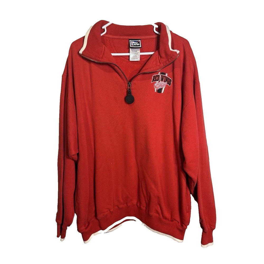 pro player mens‎ detroit red wings long sleeve sweat shirt pullover half zip XL